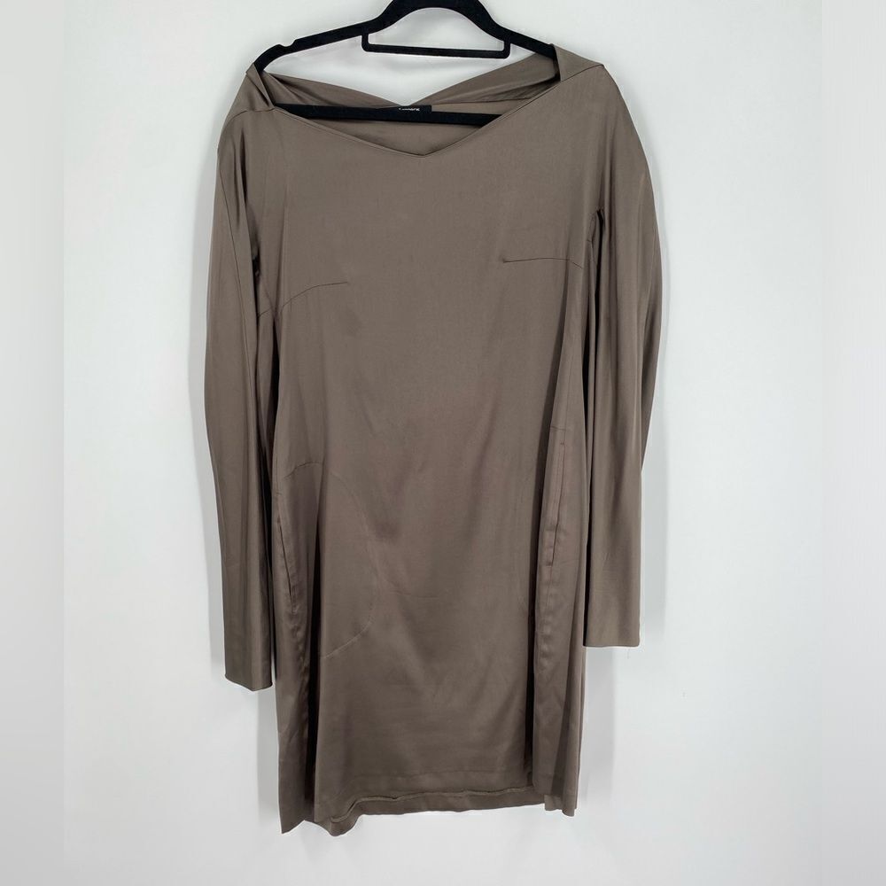 Rene Storck Women’s High Neck Long Sleeve Satin Earth Color Mini Dress size M